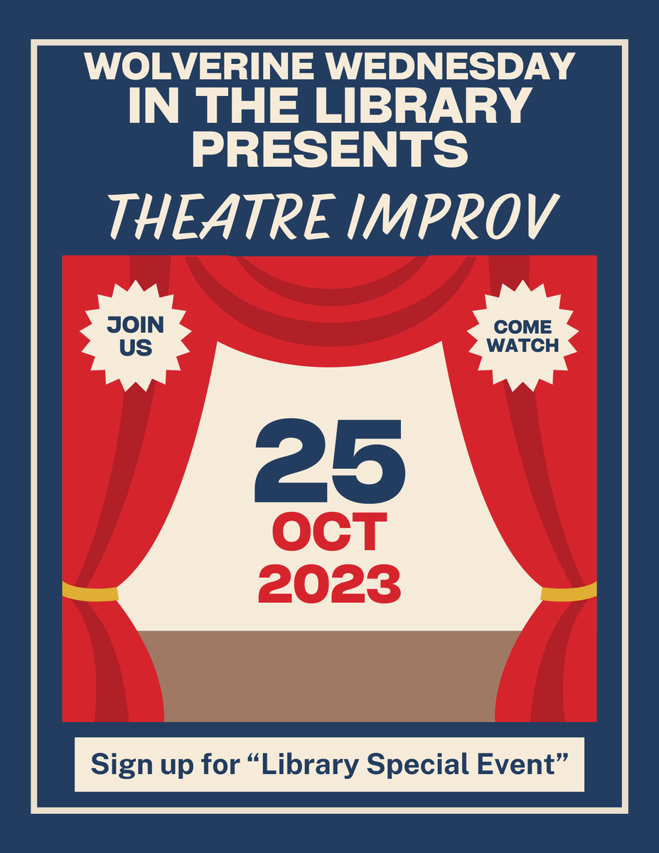 WSHSNNLib's tweet image. So excited for next week&apos;s Wolverine Wednesday Library Special Event. Theater students will be performing improv for a student audience in the library.  @NNPSArts @NNPSWoodside @oliviacanwrite