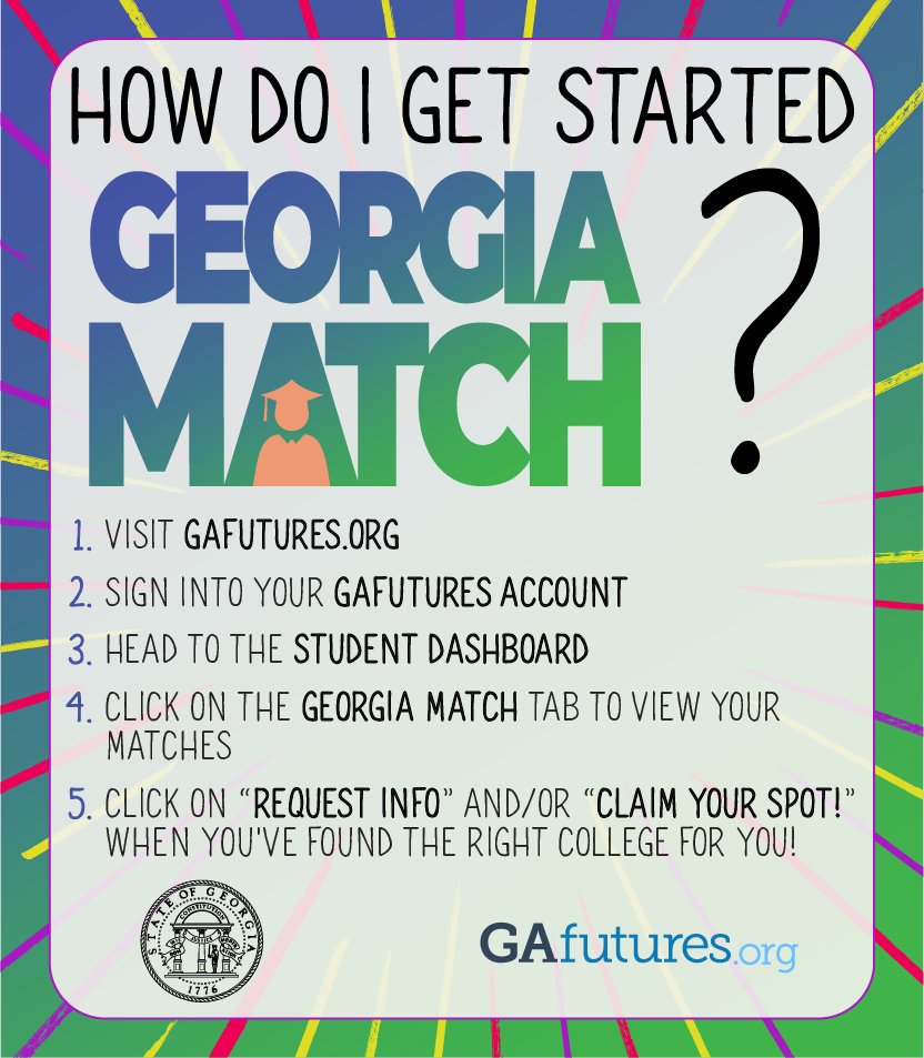 Hey Seniors! "Claim Your Spot" for the fall of 2024 with just a few simple steps! Visit our website and head to your student dashboard to begin the process. Follow the step-by-step instructions to kickstart your journey towards higher education. 

gafutures.org/GEORGIAMATCH