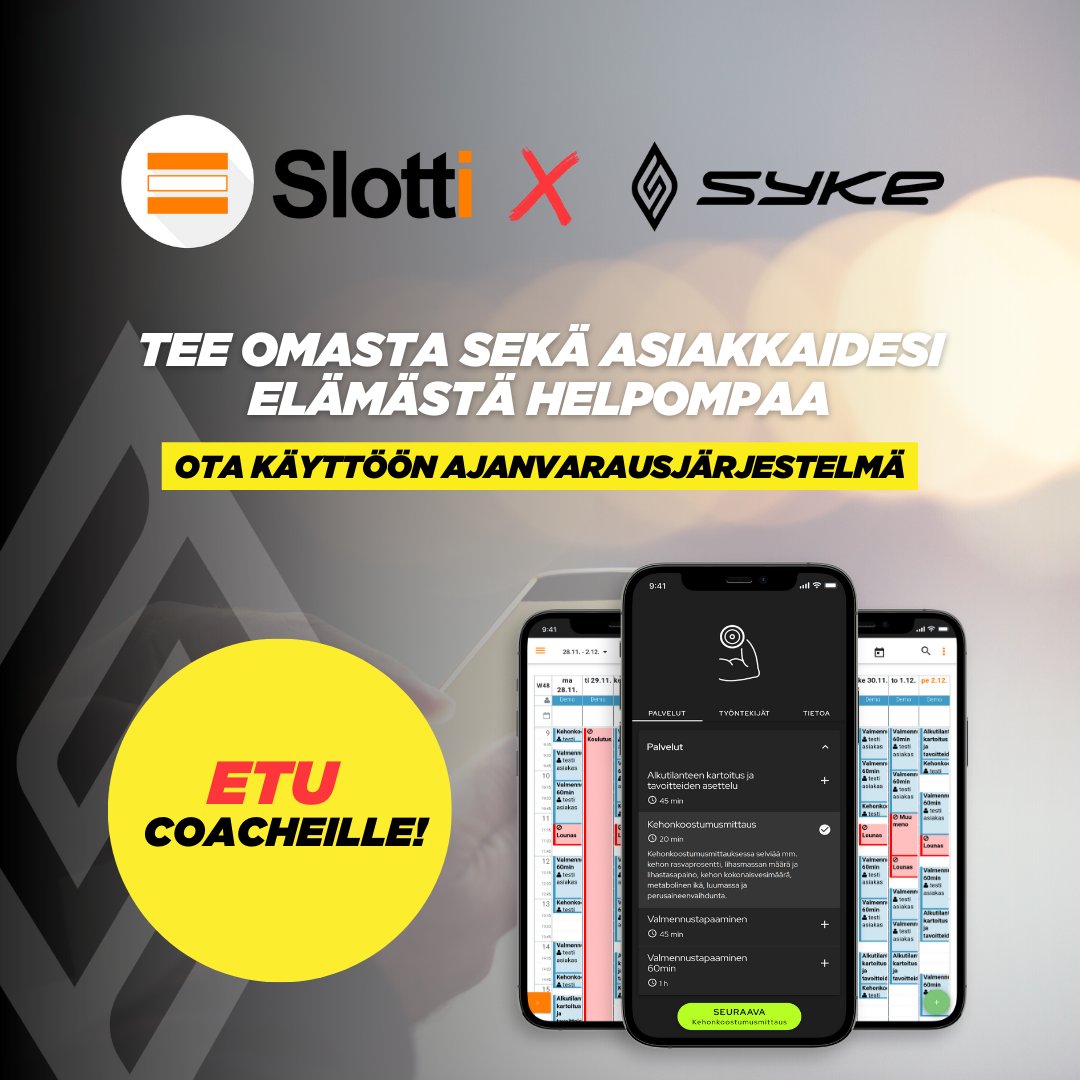 syketribe's tweet photo. AJANVARAUSJÄRJESTELMÄ  🎯 

✅  Kokeile 30 päivää maksutta
✅ Koodilla SYKE22 ensimmäiset 3 kuukautta -50% alennushintaan

Aloita ilmainen kokeilu:
https://t.co/WenV7T0wcl

#slotti #ajanvaraus #syke #alekoodi #sykedut #sykeforcoaches #ajanvarausjarjestelma https://t.co/uVxdMTVfQa