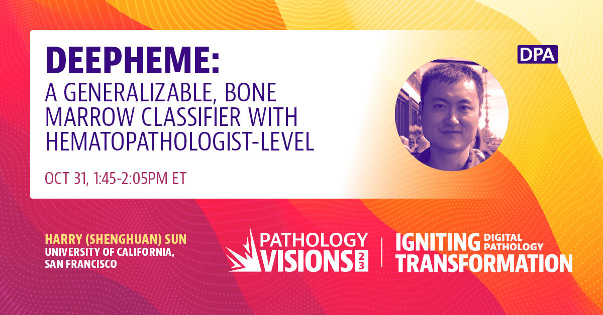 The Digital Pathology Association (@dpatweet) on Twitter photo Join us for an insightful session presented by <a href="/Harry_S_Sun/">Shenghuan(Harry)_Sun 孙圣桓</a>, a PhD student at the <a href="/UCSFMedicine/">UCSF School of Medicine</a>. Discover the capabilities of DeepHeme, a convolutional neural network, in classifying single-cell images from bone marrow aspirate whole slide images. bit.ly/3PO3K6R Join us for an insightful session presented by <a href="/Harry_S_Sun/">Shenghuan(Harry)_Sun 孙圣桓</a>, a PhD student at the <a href="/UCSFMedicine/">UCSF School of Medicine</a>. Discover the capabilities of DeepHeme, a convolutional neural network, in classifying single-cell images from bone marrow aspirate whole slide images. bit.ly/3PO3K6R