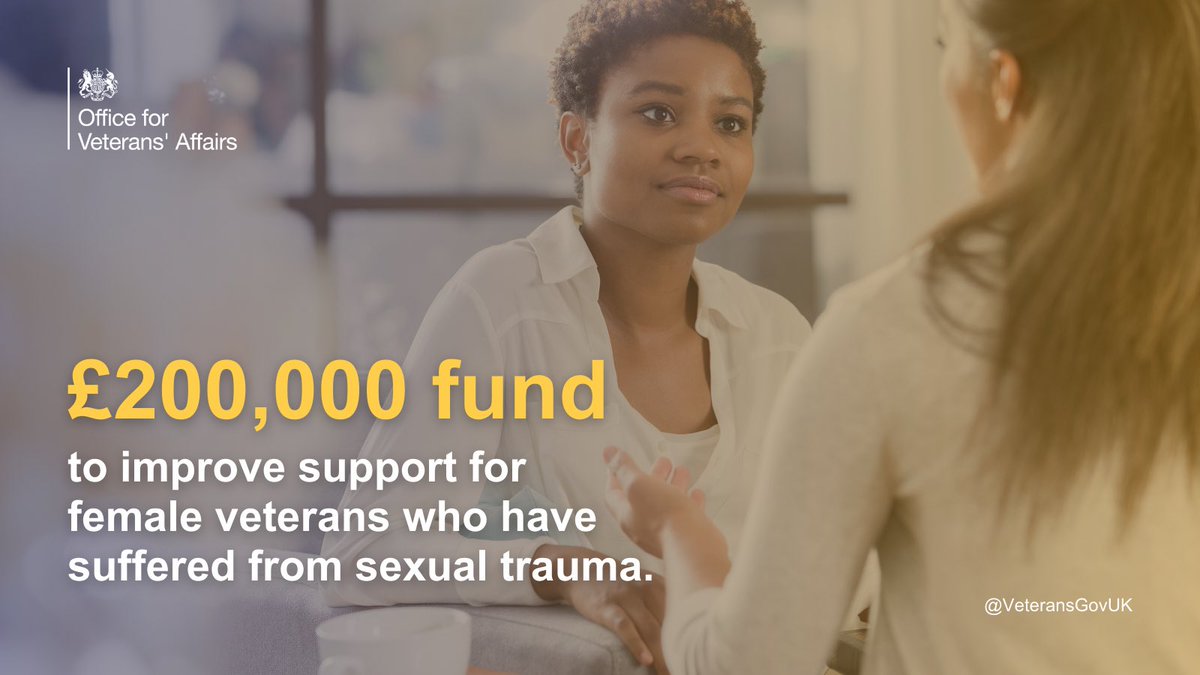 VeteransGovUK's tweet photo. Based on findings from an OVA-funded report by @CombatStress published today, we are investing £200,000 to improve clinical support for female veterans who have suffered from sexual trauma. https://t.co/Trx70EoDnQ