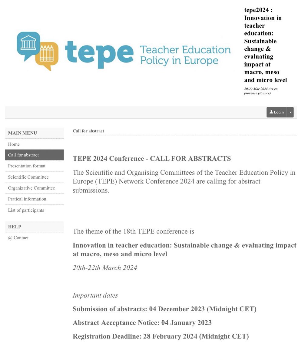 TEPEnetwork's tweet photo. Conference 2024 #TEPE2024 

The 18th Annual Conference of the TEPE Network will take place from 20- 22 March, hosted by Aix-Marseille University (@aixmaville) in Aix en Provence, France. 

See conference website for details: https://t.co/03bFrcRX60 https://t.co/lRGawKpJCi