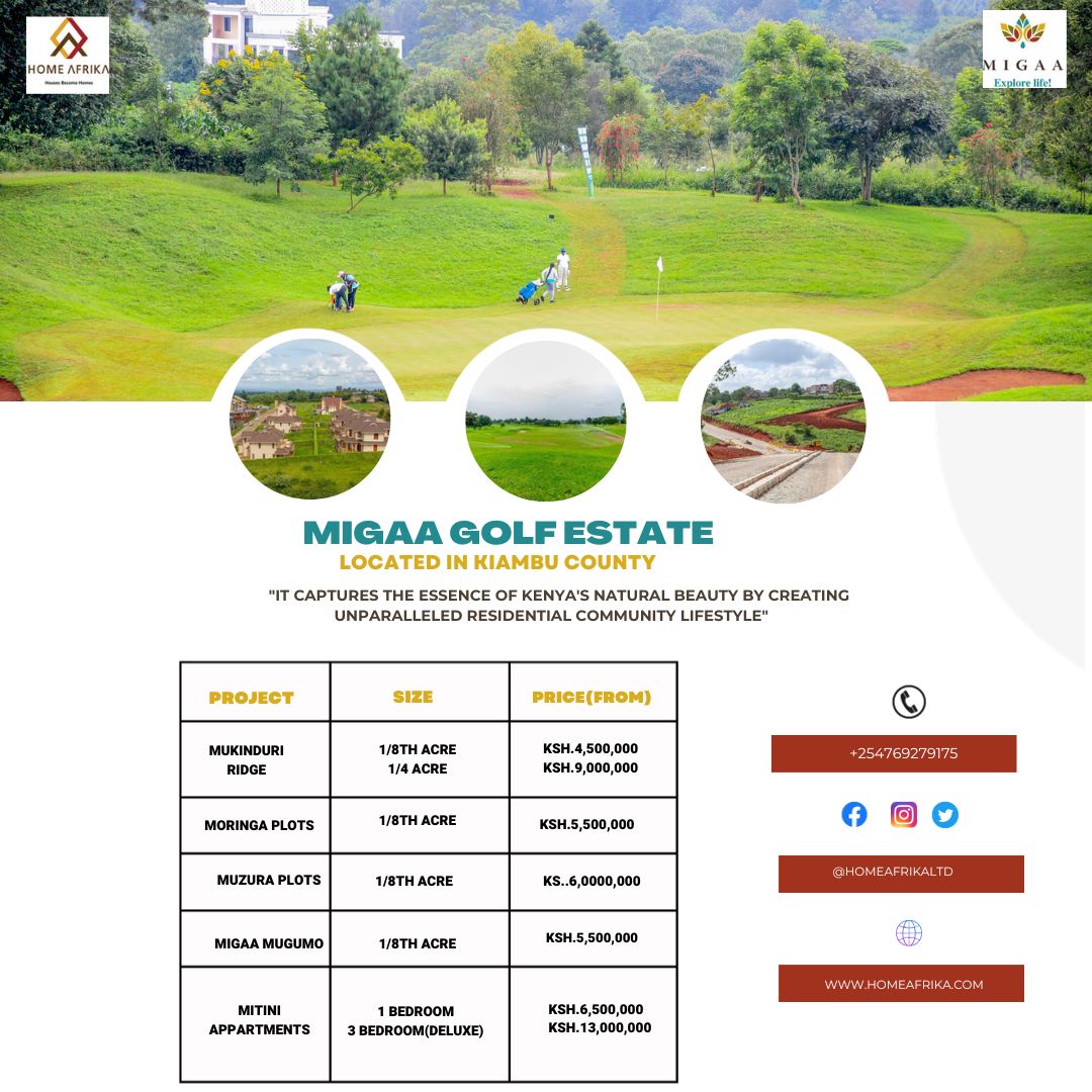 HomeAfrika's tweet photo. Unlock a life of luxury and leisure at Migaa golf estate,where every moment is a masterpiece.Your dream home is just a click away Discover the extraordinary today!!!
#golfestate
#kiambuliving
#migaa
+254769279175 / www.homeafrika com https://t.co/KXw4b2zOPZ