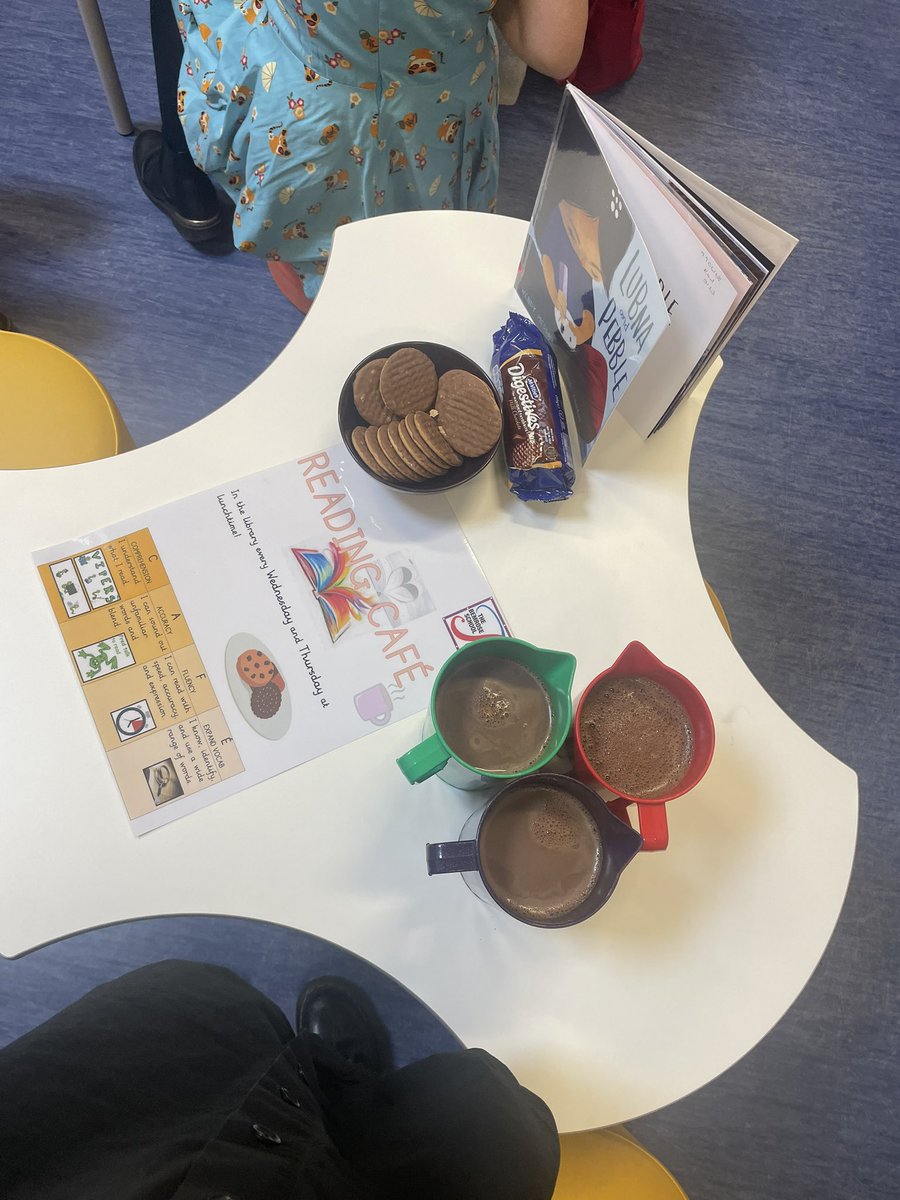 Miss_Hughess's tweet photo. The Primary Phase children have been enjoying their Reading Café on a Wednesday and Thursday lunchtime! 🥰☕️ It’s so nice to see our older children sharing books with the KS1 pupils! 
#readingforpleasure
@BemroseSchool https://t.co/cSGyHzXJ93