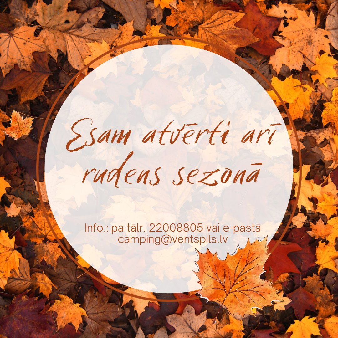 Arī rudenī, Ventspilī iespējams gūt daudz patīkamu emociju, tāpēc, ja Jūsu plānos ir arī nakšņošana, Piejūras kempings piedāvā labiekārtotas, omulīgas un apsildāmas mājiņas klusā, priežu ieskautā pilsētas nomalē!
🏠camping.ventspils.lv
📞22008805 
✉️camping@ventspils.lv