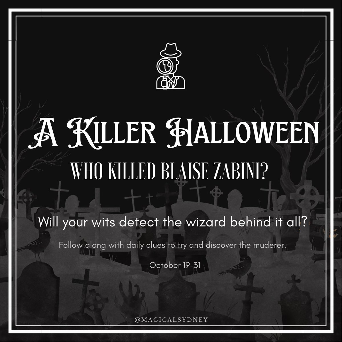 Welcome to A Killer Halloween. 

💀 13 days of clues

💀 Follow along to guess the killer

💀 Blanket CW: death 

💀 #hpkillerhalloween to mute or follow along