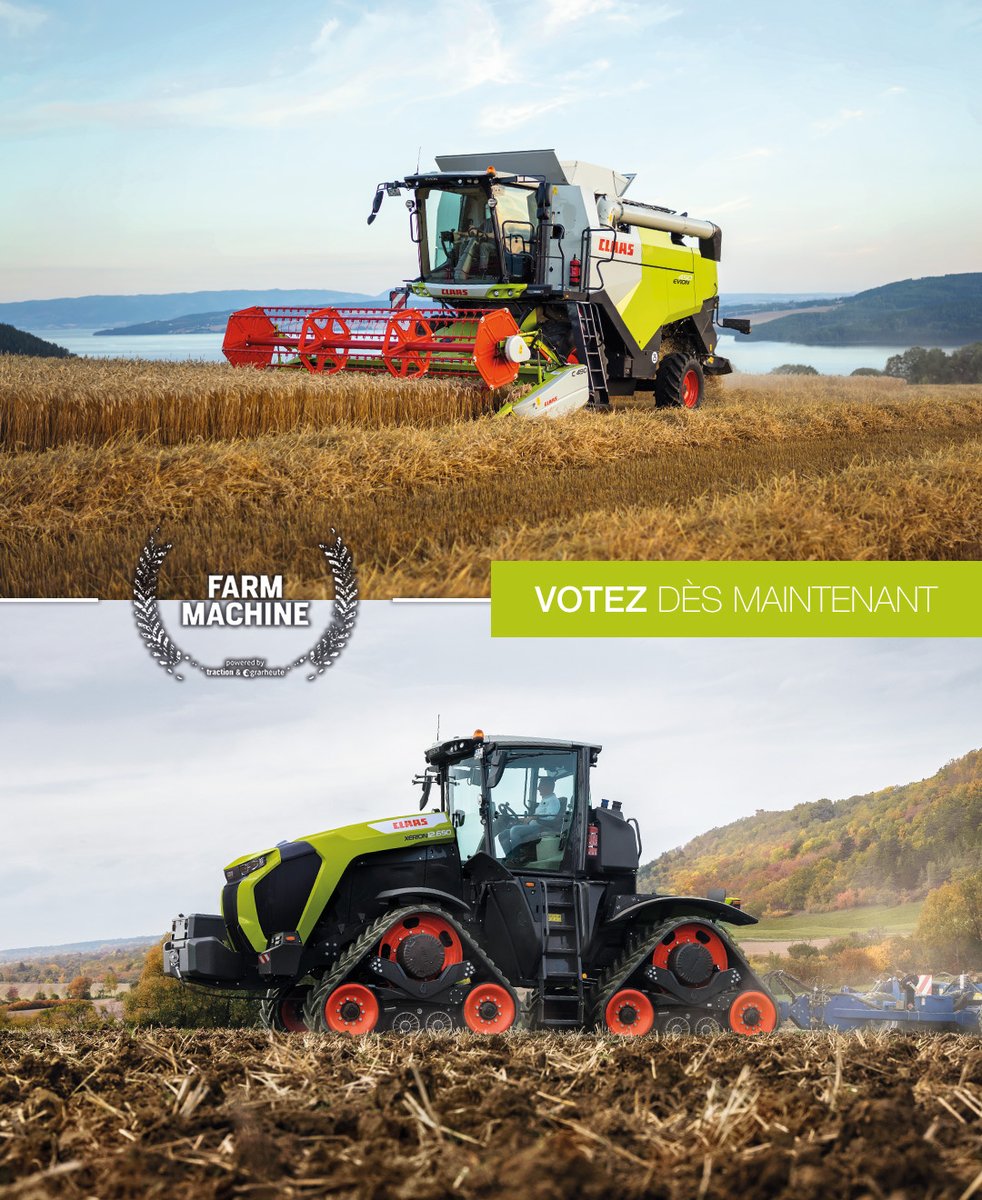 CLAASFrance's tweet photo. Votez pour la machine agricole de l'année !

Cette année, la nouvelle #EVION et le nouveau #XERION Série 12 sont les représentants des couleurs #CLAAS. 

Pour l'EVION : https://t.co/3vrwweyyz7

Pour le XERION : https://t.co/lANYo0bRa8 https://t.co/uNe7CjPsuO
