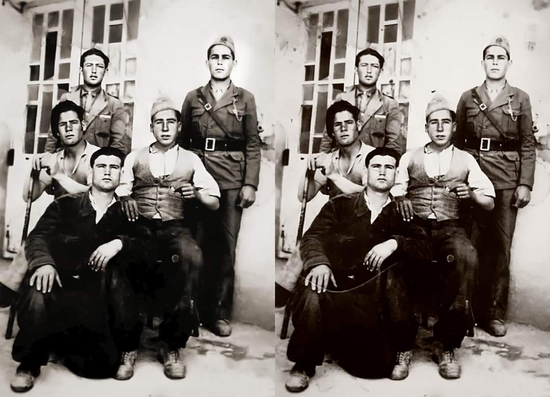 Tan día como hoy, tres de estos hombres fueron capturados en la Comarca de Los Vosgos por el ejército nazi. Gracias a @RestaurandoDign por la restauración de esta fotografía. Honor y Memoria 💙 @Gusen_Memorial #RememberGusen