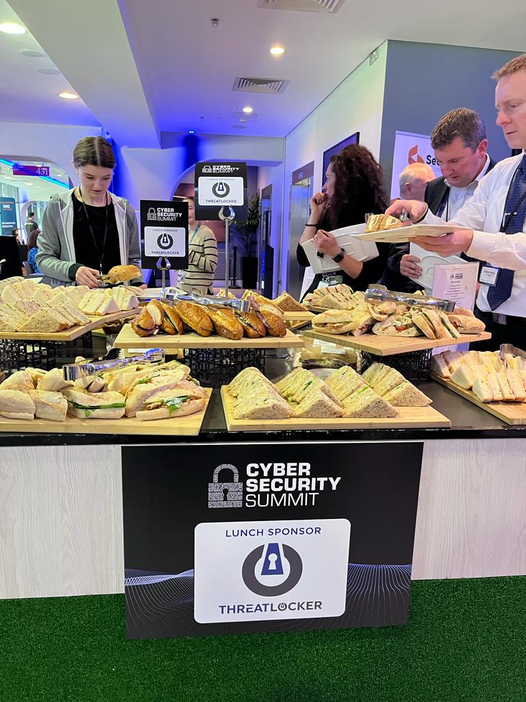 CyberSecurityIE's tweet photo. 🍽️ Calling all attendees! Join us for a delectable lunch sponsored by @ThreatLocker at Cyber Security Summit 2023.
It's the perfect time to recharge and network over a delicious meal. 
See you at lunchtime! 🙌 
#CyberSummit2023 https://t.co/Lbkpdqxa8r