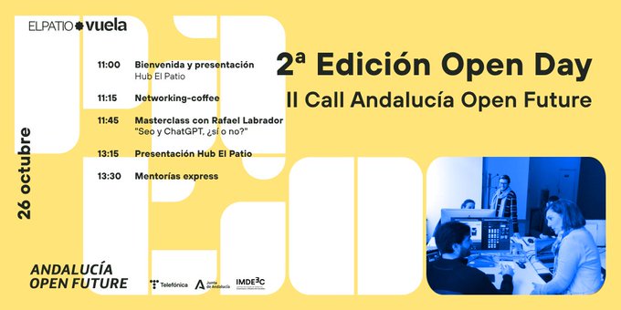 cadecordobaAE's tweet image. #MAÑANA📅26 octubre🕚11.00h

𝓞𝓟𝓔𝓝 𝓓𝓐𝓨 📍HUB #ElPatio #Córdoba

〽️Podrás conocer la iniciativa desde dentro, disfrutar de mentorías y aprender en una masterclass impartida por
@RafaelCLabrador

📝Inscríbete👉 bit.ly/3QmvTmR

@imdeec @OpenFuture_And @Telefonica