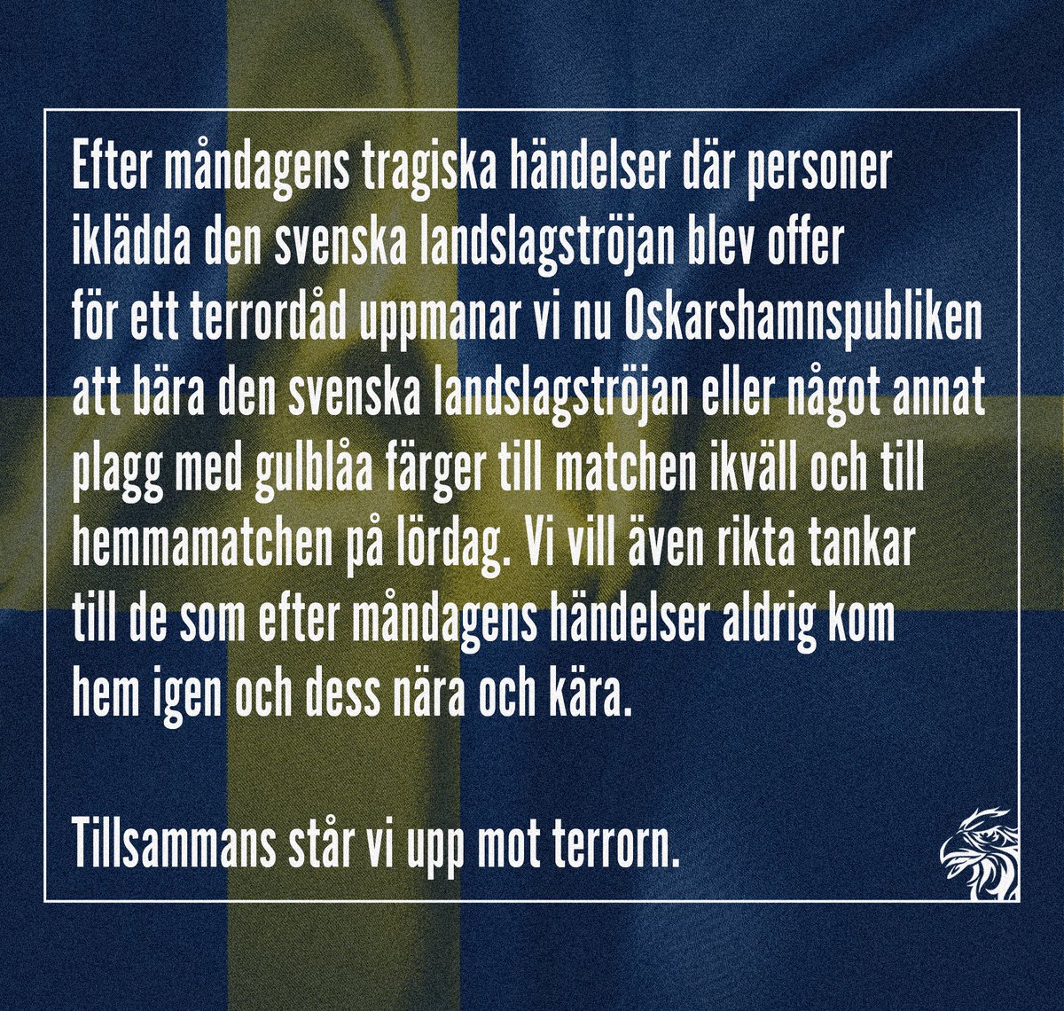 BlueFrontS's tweet image. Tillsammans står vi upp mot terrorn.
