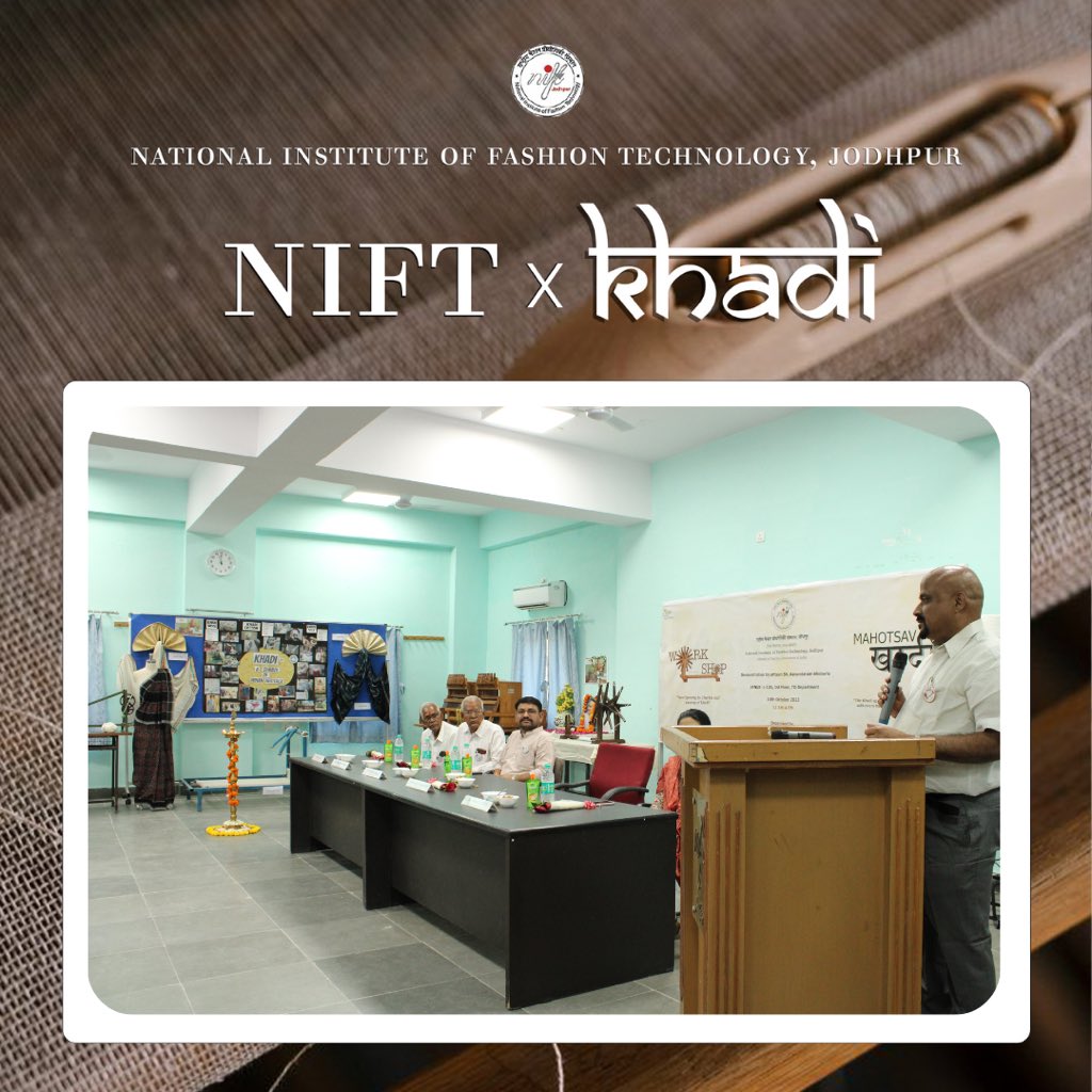 jodhpur_nift's tweet photo. During the Khadi Mahotsav, the Department of Textile Design at NIFT Jodhpur hosted a workshop where artisans  Sh. Aananadram Bhoboria and Sh. Keval Ram graced the occasion, showcasing the intricate art of "Yarn spinning and weaving Khadi fabric". https://t.co/8aNuQOOnDM