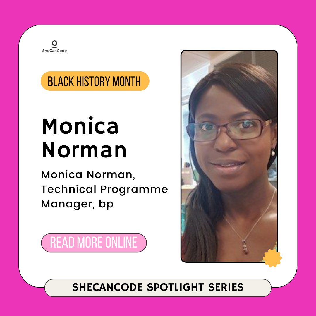 SheCanCodeHQ's tweet image. Monica has over a decade of experience in #DataAnalytics, #DataManagement &amp;amp; #DigitalProductDevelopment.

At bp, she focuses on driving digital projects to bring bp closer to its ambition of reimagining energy.

Learn more here: shorturl.at/FHKT4 🧡