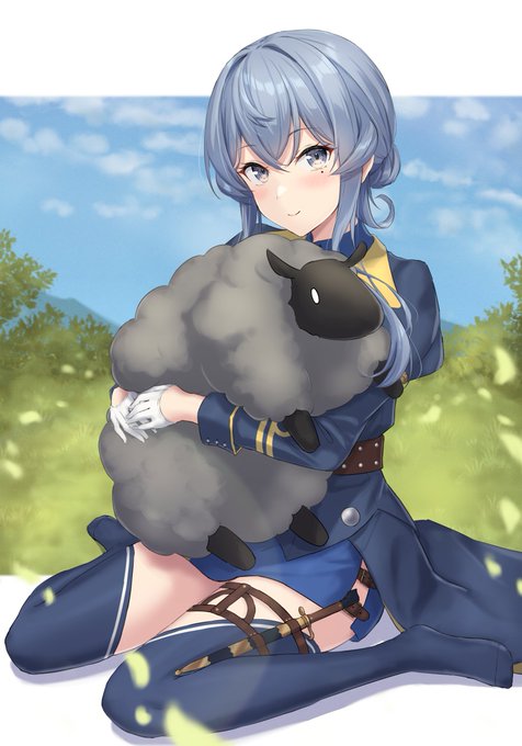 「blue thighhighs gloves」 illustration images(Latest)