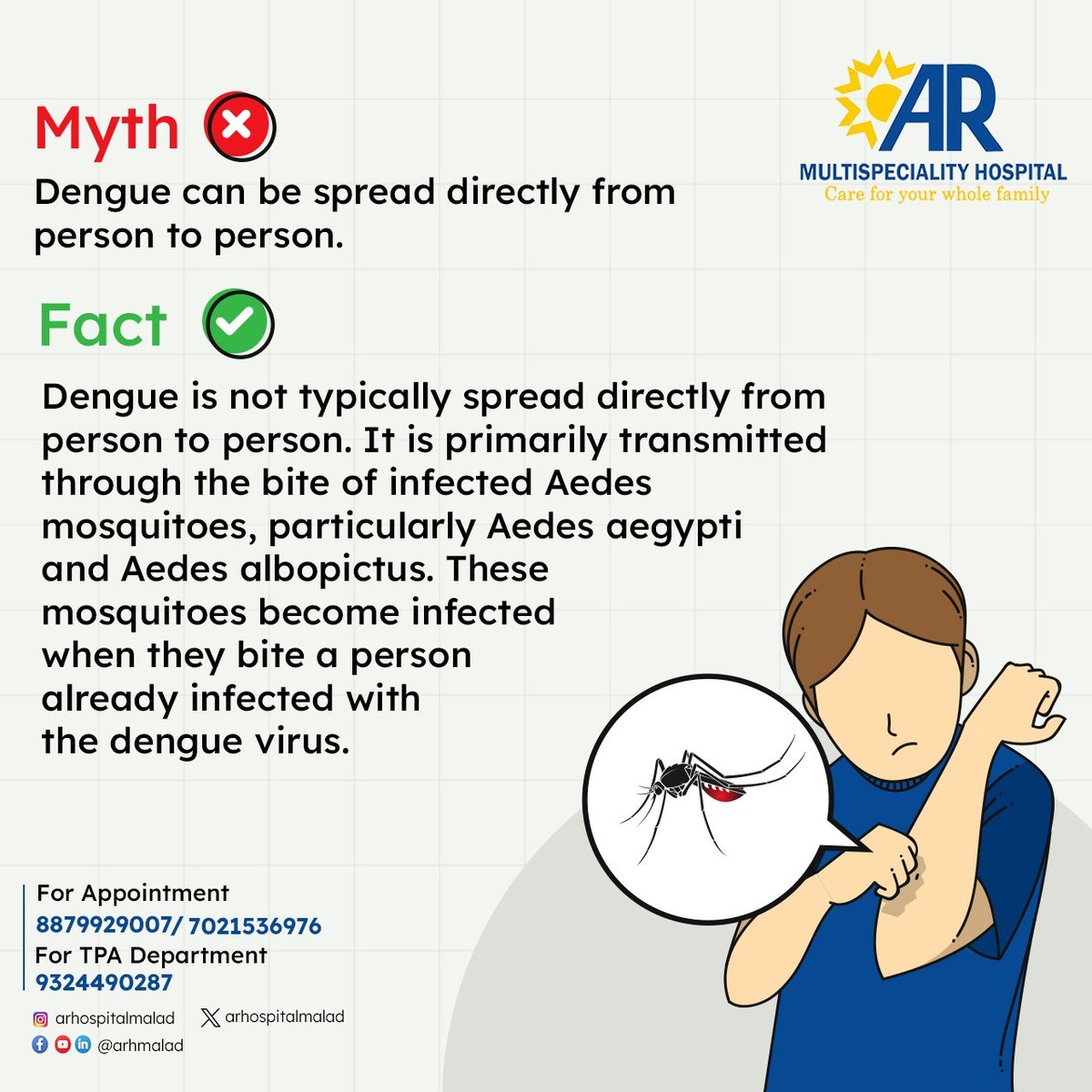 Myth and Fact regarding Dengue!

#armultispecialityhospital #DengueTreatment #FightDengue #DengueCare #MosquitoControl #PreventDengue #FeverManagement #VectorBorneDisease #HealthcareAwareness #DenguePrevention #MedicalAdvice