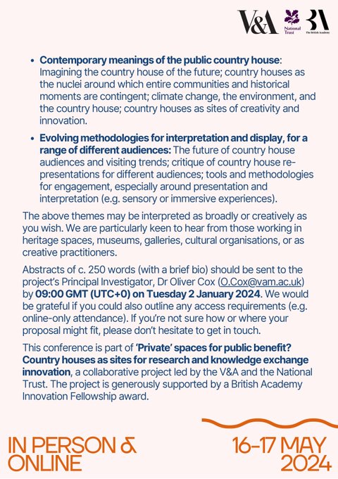 Call for Papers - The Public Country House: Treasure of Quiet Beauty or a Site for Public Histories? This timely conference will explore the often contested role our historic houses play in society now and in the future. @V_and_A @BritishAcademy_ @nationaltrust @OliverJWCox