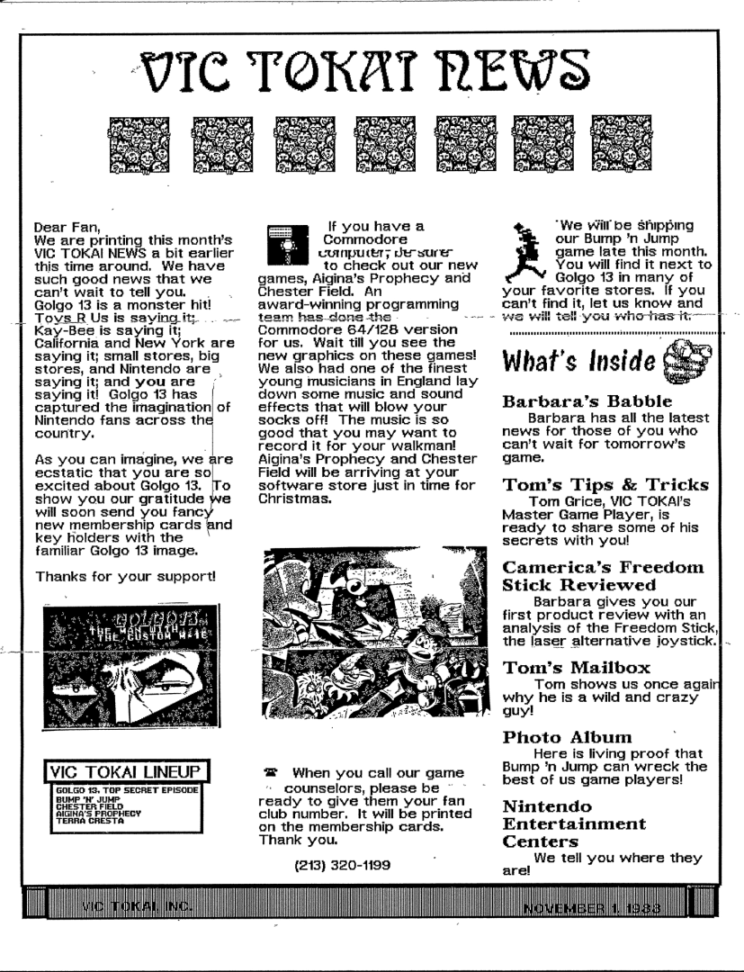 NESGamerGirl's tweet image. the little-known Vic Tokai News newsletter (1988)
#Golgo13 #VicTokai #retrogaming #Nintendo #NES