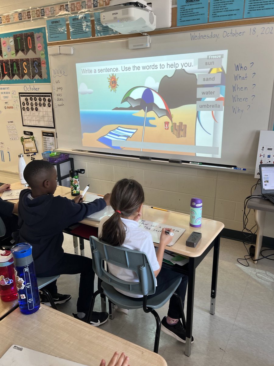 MrsDelleMonache's tweet photo. We are working on stretching sentences using “who what when where and why” to help us add more detail! https://t.co/cEztyJjIgc