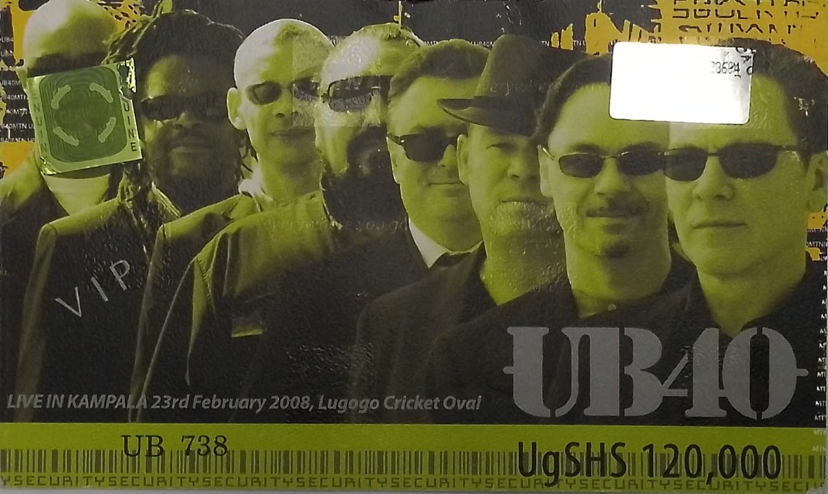 patrickoyulu's tweet photo. I was part of the Events Branding and Advertising team for the last #UB40 concert in Uganda. Directly led and involved in the outdoor (Billboards, Plane Banner, Posters), MTN outlets branding effort, Radio, TV, Newsprint Ads, supporting the @mtnug team. 

Spent sleepless nights (literary) at the printers ensuring security tight UB40 tickets (see sample below) were printed (at Graphic Systems), and securely stored so that counterfeits were not produced at Nasser Road. Kept an eye on those tickets, with last minute Bar-Code changes and security steps that prevented counterfeiting.
The then new HP Indigo 5000/5600 press served us well, Fred and Vishal manning it.  

Looking back at the well sold out and branded concert. It was Epic! Still beats All, in my view.

UB40 Never Disappoints. I would attend-again, if I was there. @nbstv #NextBigThing