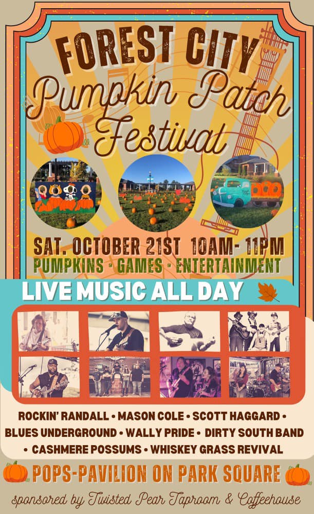 Join us THIS SATURDAY at POPS as Twisted Pear hosts their Pumpkin Patch Festival! Fun fall festivities w/ a great band lineup from 10am-11pm. The pumpkin patch will be free admission from 10am-12pm. After 12pm, wristbands will be $5 at the gate. Ages 10 &amp; under are free all day!