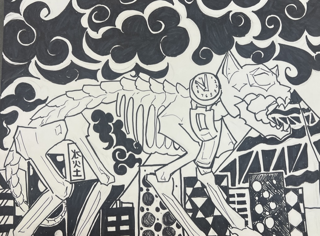 MissVarvaroArt's tweet photo. Drawing 1 artists created contour line drawings of three important items that have value to them. I am so proud of them! Each learner had to also design a background to co-exist with the drawing! @mineolahs @MineolaFineArts https://t.co/ixwedhOlcc