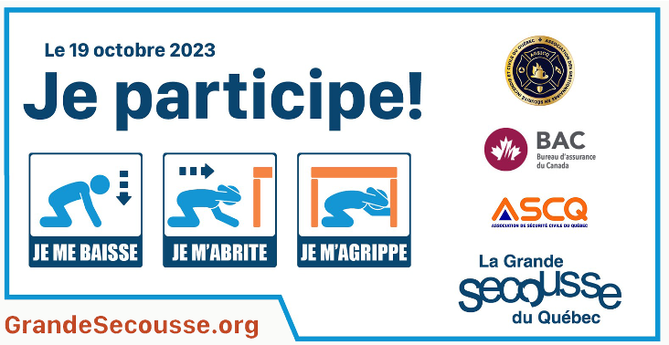 1Continuum's tweet photo. C’est la Grande Secousse, aujourd’hui le 19 octobre 2023, à 10h19 (Heure de l’Est). Connaissez-vous les trois gestes à poser en cas de séisme ?
Apprenez-en davantage ici : https://t.co/UjRaW8HrYi @GSecousseQC https://t.co/4SiLTxe3n4