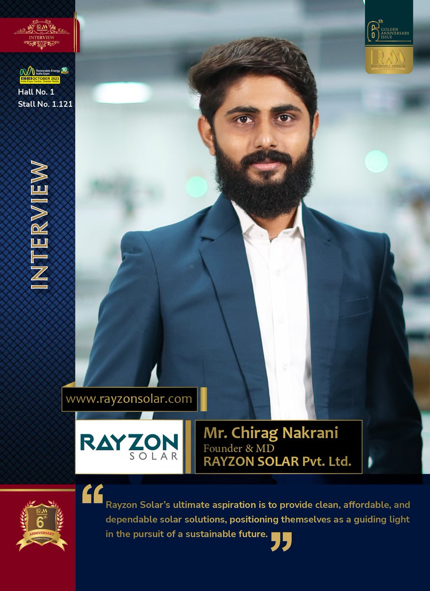 renewablemirror's tweet photo. An Interview with Mr. Chirag Nakrani Founder & MD | @rayzonsolar
Click here to read the full Interview: https://t.co/pyFUfbq0c8
#Rayzon #renewable #Rayzonsolar #renewableenergy #renewablemirror #electricalmirror #constructionmirror #tresubmedia #renewablemirrormagazine https://t.co/XlyXmOZez9