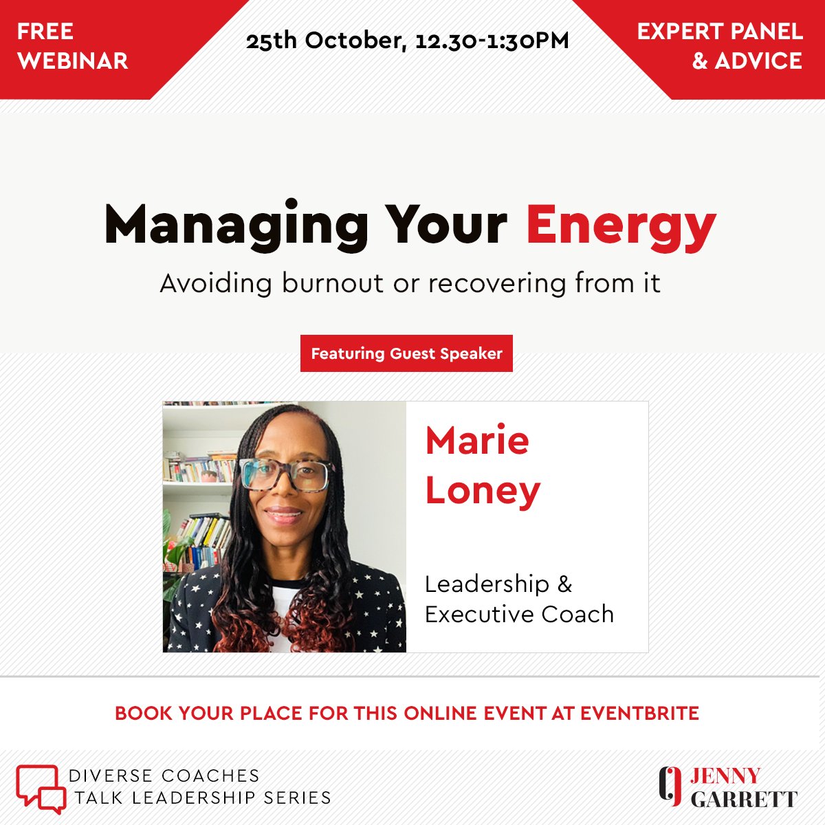 Feeling burnt out? Overwhelmed by the pace of life and work? You're not alone 🌍📷.  Boost your well-being with our "Managing Your Energy" webinar featuring executive coach <a href="/marieloney/">Marie Loney</a> 
Sign up today and take back control of your life. Register Now: shorturl.at/GP349