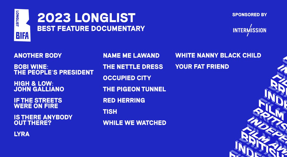 These are as real as it gets. 🎥

Presenting the #BIFA2023 longlist for Best Feature Documentary sponsored by Intermission Film.

Find out more: bifa.film/news/bifa-2023…