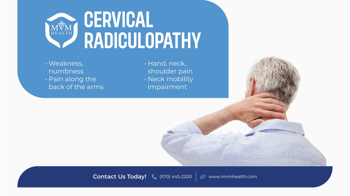 Curious about cervical radiculopathy? 🤔 It's common! Neck nerve compression can cause pain, numbness, and weakness. Causes vary, but early treatment is crucial. 💪🏥 Learn more at mvmhealth.com. 🌈 #CervicalRadiculopathy #HealthJourney #TreatmentOptions #MVMHealth