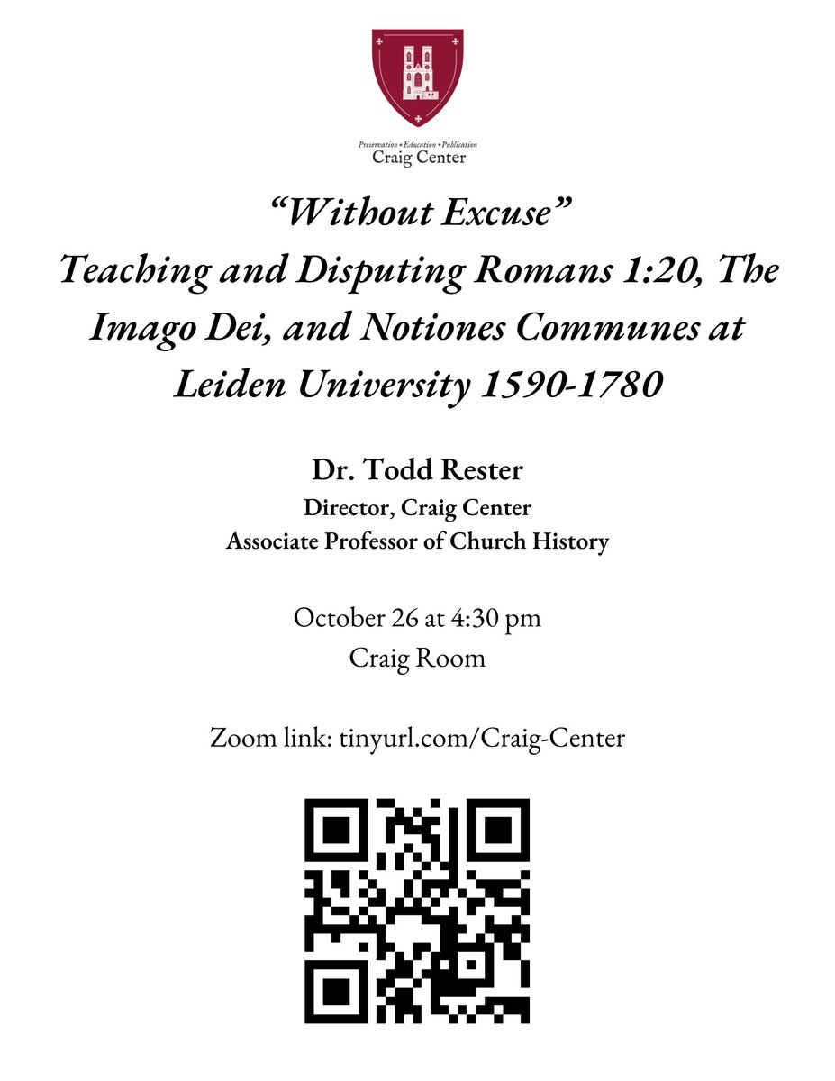 Join us next Thursday (10/26) for our next Craig Seminar! Join us in person or via Zoom!