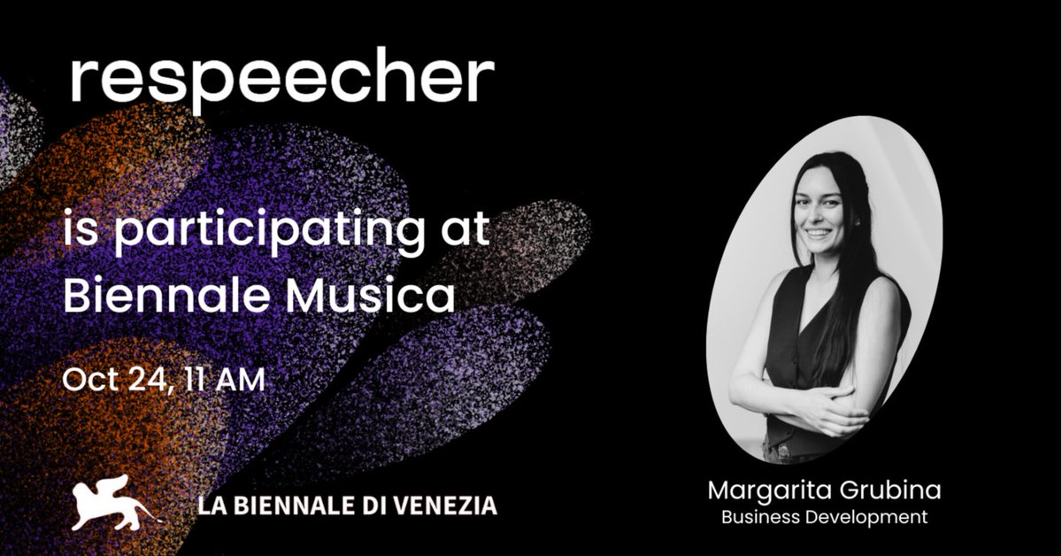 Don't miss Respeecher at Biennale Musica on October 24! Join us alongside the visionary composer Brigitta Muntendorf, as we discuss deep fakes, voice cloning, and digital sound print.🎙️ 

🗓️hubs.li/Q0264WkH0 

#voicecloning #deeplearning #digitalsound #AI <a href="/la_Biennale/">La Biennale di Venezia</a>
