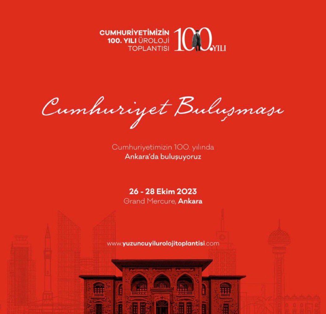 Cumhuriyetimizin 100. yılında ürolojiye gönül vermiş tüm değerli meslektaşlarımızı güzel başkentimiz Ankara'da tek amacı bilimsel paylaşmayı ve kaynaşmayı amaçlayan bu anlamlı toplantı ve çerçevesinde düzenlenecek muhteşem balo'da buluşmak dileği ile...Hep birlikte bilimle...