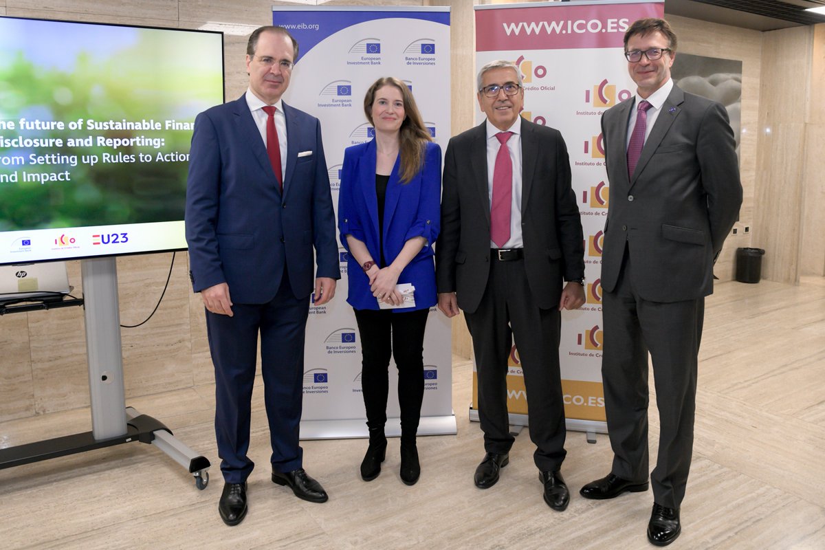 🎙️'Reporting is key, as a society we report what we value, and we value what we report' says EIB Head of Corporate Sustainability, Hakan Lucius at the welcome keynote of the EIB - <a href="/ICOgob/">ICO</a> 'The future of #SustainableFinance' event in Madrid.
