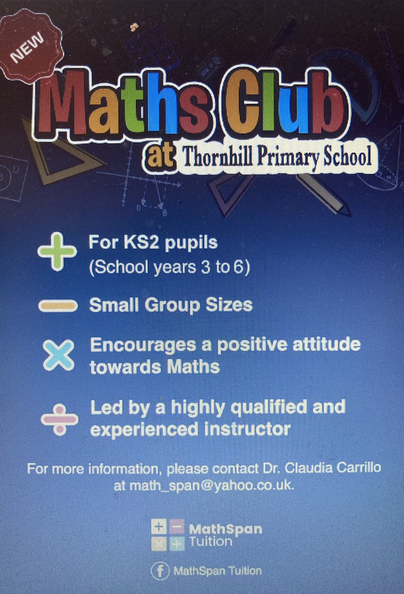 New maths club starting for @Year3TPS @Year4TPS @Year5TPS @Year6TPS. Please see the picture below for details.