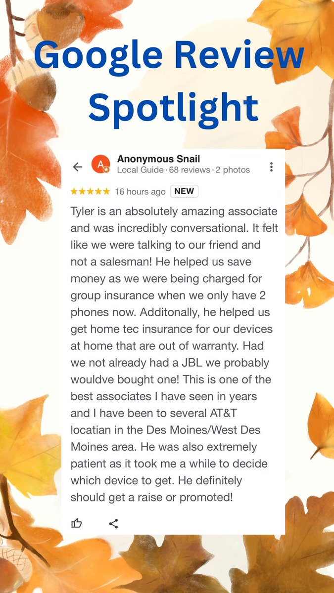 If you are looking for new or upgraded services through AT&amp;T, look no further. Come visit Tyler at our West Des Moines IA location 490 S. 68th St. He always takes care of his customers. We are so proud he is on our team! #LifeAtATT <a href="/cityofwdm/">City of WDM</a> <a href="/CityofWaukee/">City of Waukee</a> <a href="/DesMoinesGov/">City of Des Moines</a>