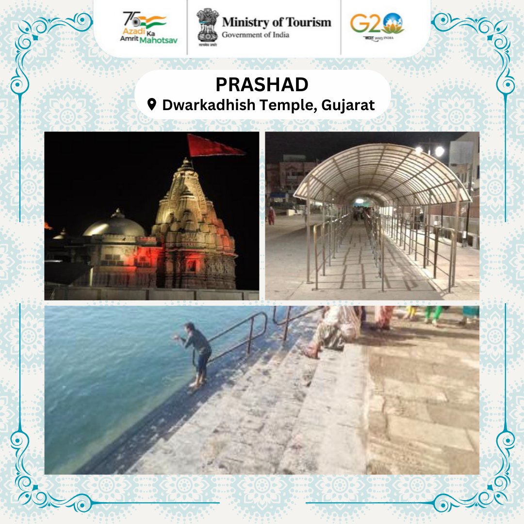 tourismgoi's tweet photo. Ministry of Tourism formulated PRASHAD scheme in line with the vision of Hon’ble PM for promoting #SpiritualTourism.
Under #PrashadScheme, development of various infrastructures has been sanctioned for the upgradation of Dwarkadhish Temple, Gujarat. #DekhoApnaDesh https://t.co/Zki94HBKNu