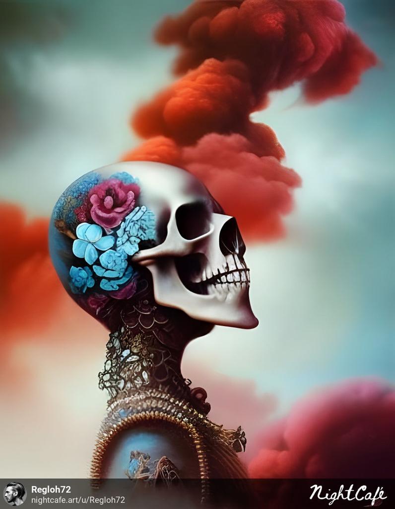 Floral Dystopian Skull Art