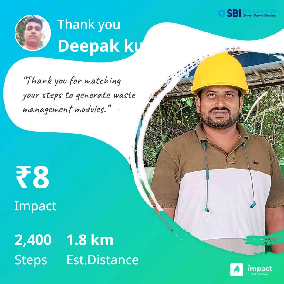 I donated my steps to help Mumbai manage its dry waste efficiently. Thanks to SBI for matching my steps with money. Impact app tracks our steps and converts them into charity. Download now onelink.to/impact