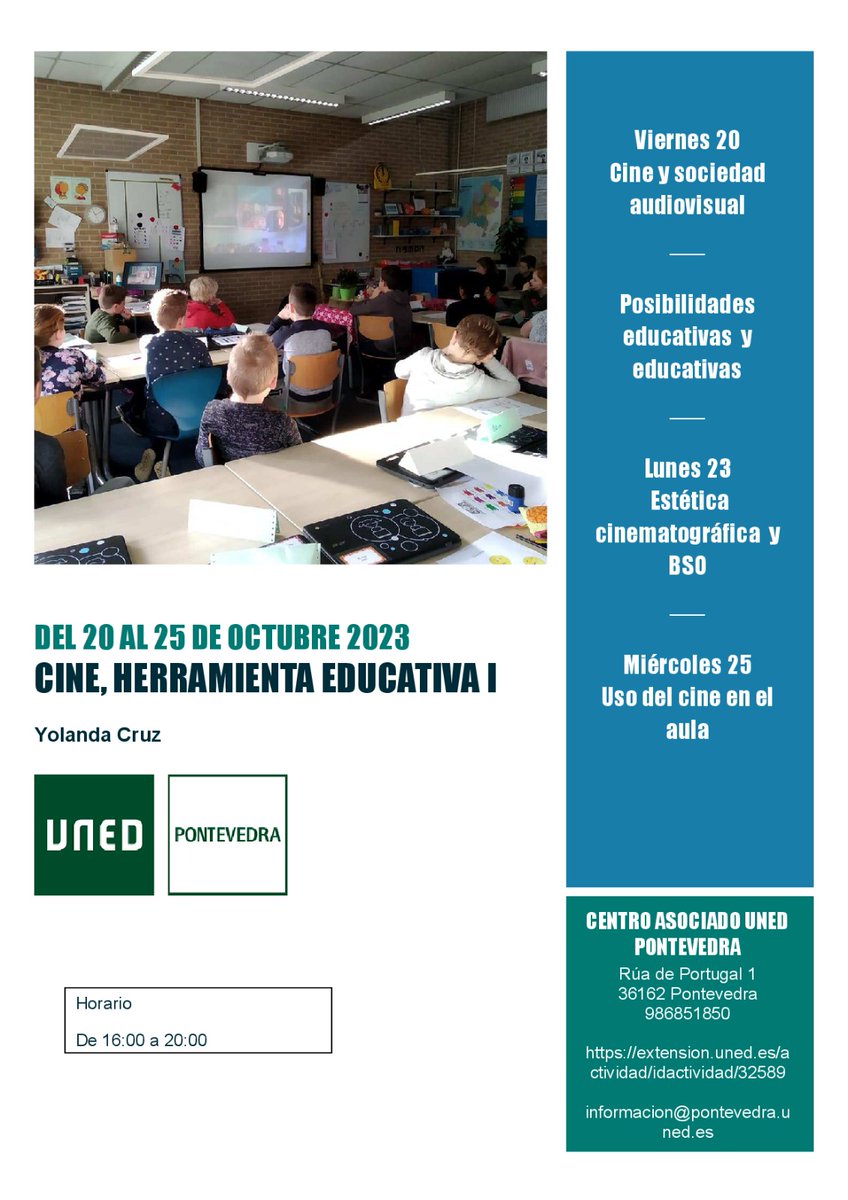 Curso de Cine
Cine, herramienta educativa I

más info: educomunica.com/post/curso-de-…

<a href="/YolandaCruzL/">Yolanda Cruz López</a> #Curso #cursodecine #cine #educación #herramientas #asociacion #UNED #pontevedra
