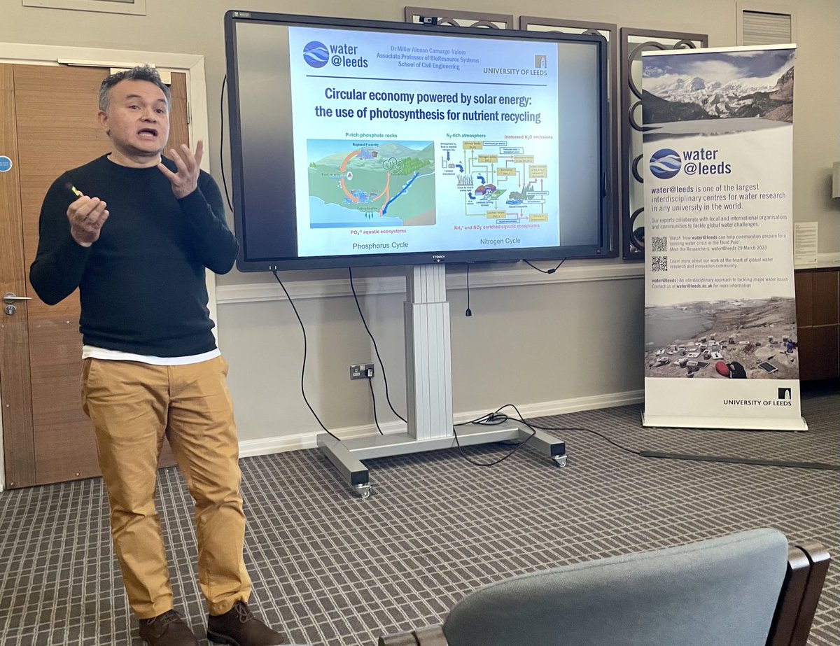 wateratleeds's tweet photo. Prof Miller Alonso Camargo Valero presenting on Circular economy powered by solar energy: the use of photosynthesis for nutrient recycling. ⁦@LeedsUniCivil⁩ #Confluence23 https://t.co/BAxiIredx3