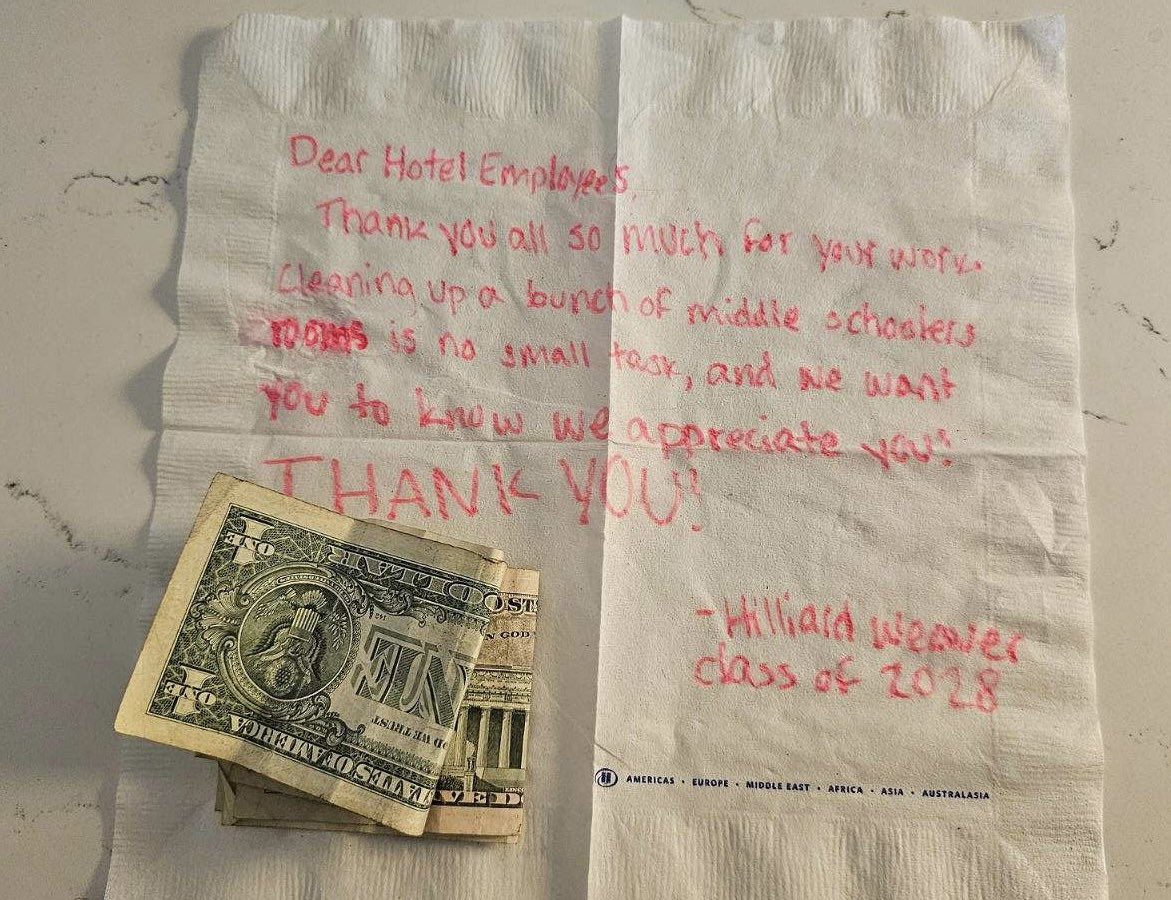 Weaver says good bye to our hotel. Packed up and on to Arlington National Cemetery. But before we headed out, some evidence of the #WildcatWay left behind. #cyatonight