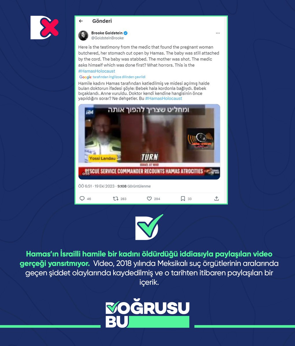 Hamas’ın İsrailli hamile bir kadını öldürdüğü iddiasıyla paylaşılan video gerçeği yansıtmıyor.

#DoğrusuBu

dogrusubu.org/d/45/israilli-…