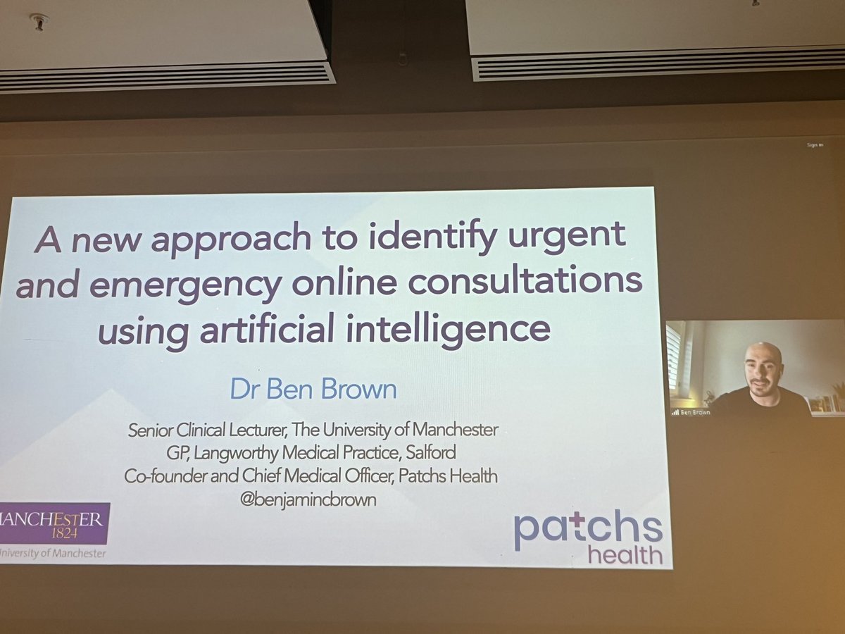 <a href="/BenjaminCBrown/">Ben Brown</a> congratulations on <a href="/rcgp/">Royal College of General Practitioners</a> <a href="/sapcacuk/">SAPC</a> GP early career researcher of the year award! Describing new approaches to online #primarycare consultations including using #AI #RCGPAC