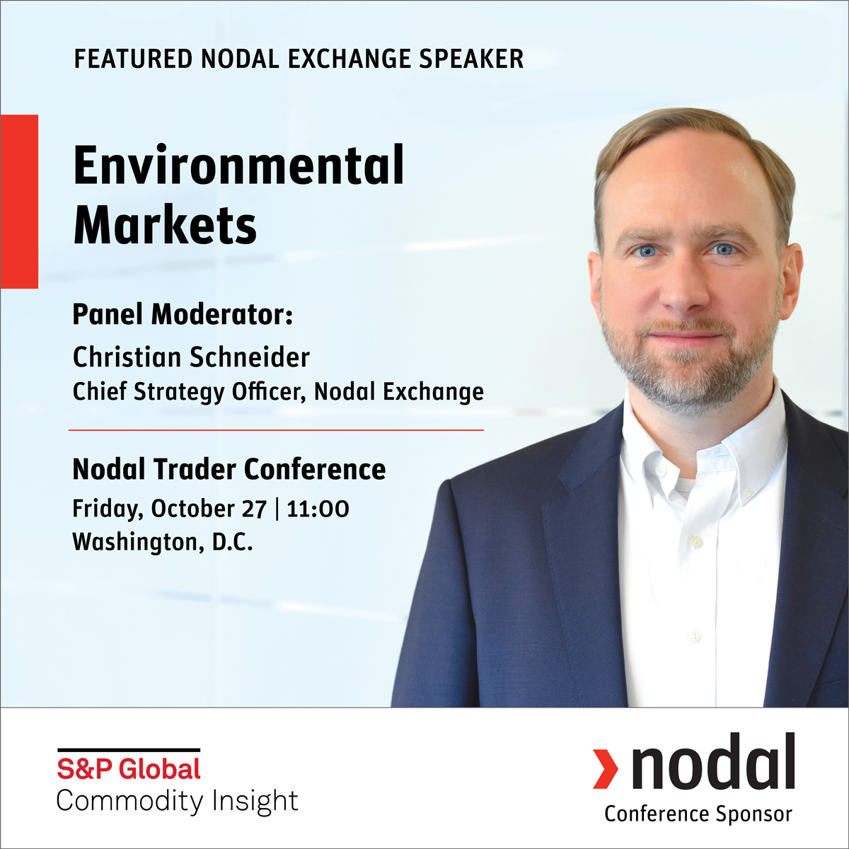 Nodal will be sponsoring the 16th annual Nodal Trader Conference from October 26 to October 27, 2023, in Washington, DC. Christian Schneider, Chief Strategy Officer, Nodal Exchange will be speaking on Day 2 of the event on the state of environmental markets.