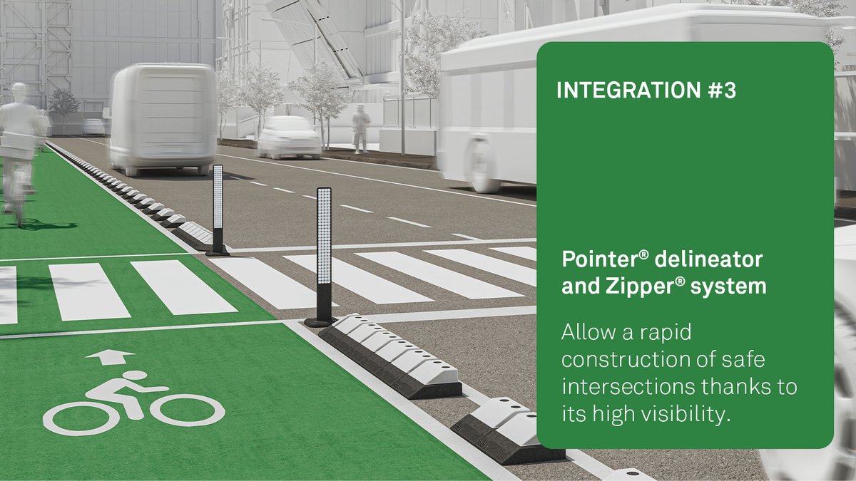 ziclasolutions's tweet image. The Pointer® delineator is designed to integrate with all our products with the aim of increasing visibility and safety on the streets. Here are some examples 👇
Discover more at eu1.hubs.ly/H05NS8T0  #urbanmobility #delineatorpost #flexibledelineator #trafficdelineators
