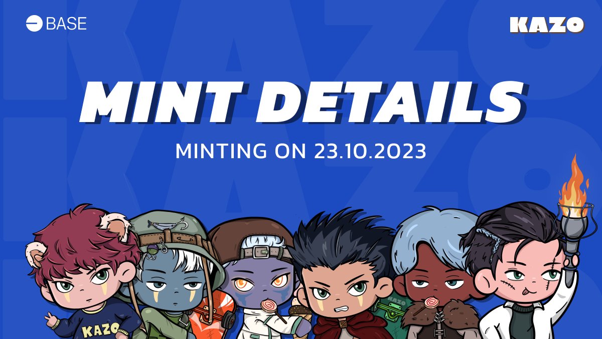 🔵 KAZO MINT DETAILS 🔵

GM explorers! Get ready, KAZO is arriving on Base! Ever dreamed of:
• Staking to earn prizes 🎁
• Lucrative future utility with KAZO? 🛠️

Well, who hasn't? Dive into the thread below for all the juicy details you don't want to miss. ⬇️

#BuildOnBase