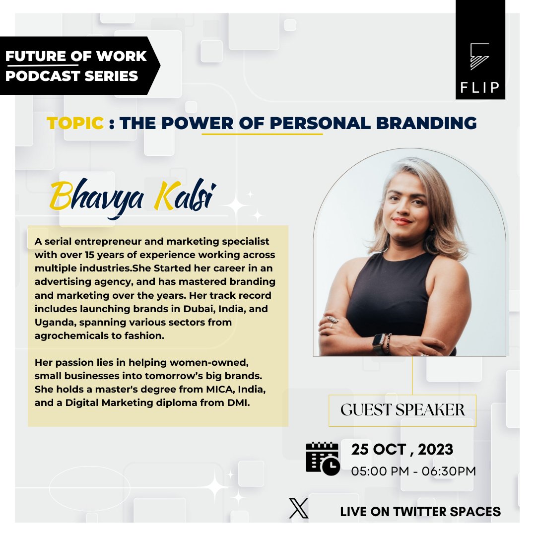 Introducing our remarkable guest speaker, Bhavya Kalsi, a serial entrepreneur and marketing expert.

Don't let this chance slip away! Explore 'The power of personal branding' and how it can unlock fresh opportunities, amplify your influence, and pave the way to both professional