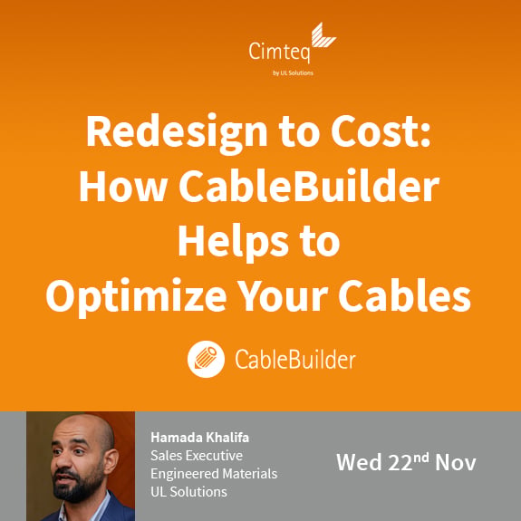 Cimteq's tweet photo. Join our #webinar on Wed 22nd Nov. (Two showings 8am &amp; 4pm UK time)

Redesign to Cost: How #CableBuilder Helps to Optimize Your #Cable #Designs 

@Hamada Khalifa will explain how CableBuilder benefits wire and cable manufacturers 

Register now: https://t.co/jcUekJKOac https://t.co/rj53lvBnZR