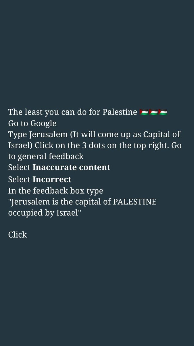 The least you can do for Palestine and the people of Palestine 🇵🇸 🇵🇸🇵🇸

#JerusalemIsTheCapitalofPalestine